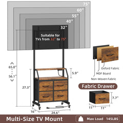 GYIIYUO Rolling TV Stand with Mount & 4 Fabric Drawers for 32-75 inch TVs