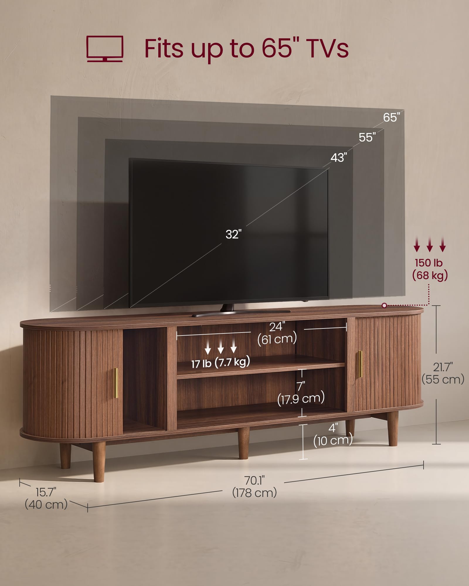 VASAGLE 58 Inch TV Stand, Mid Century Entertainment Center with Storage