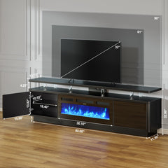 OneBlis 70" Fireplace TV Stand with Double LED Lights for TVs UP to 80", Electric Fireplace Entertainment Center with Storage Cabinets, TV Console for Living Room, Office, Black1