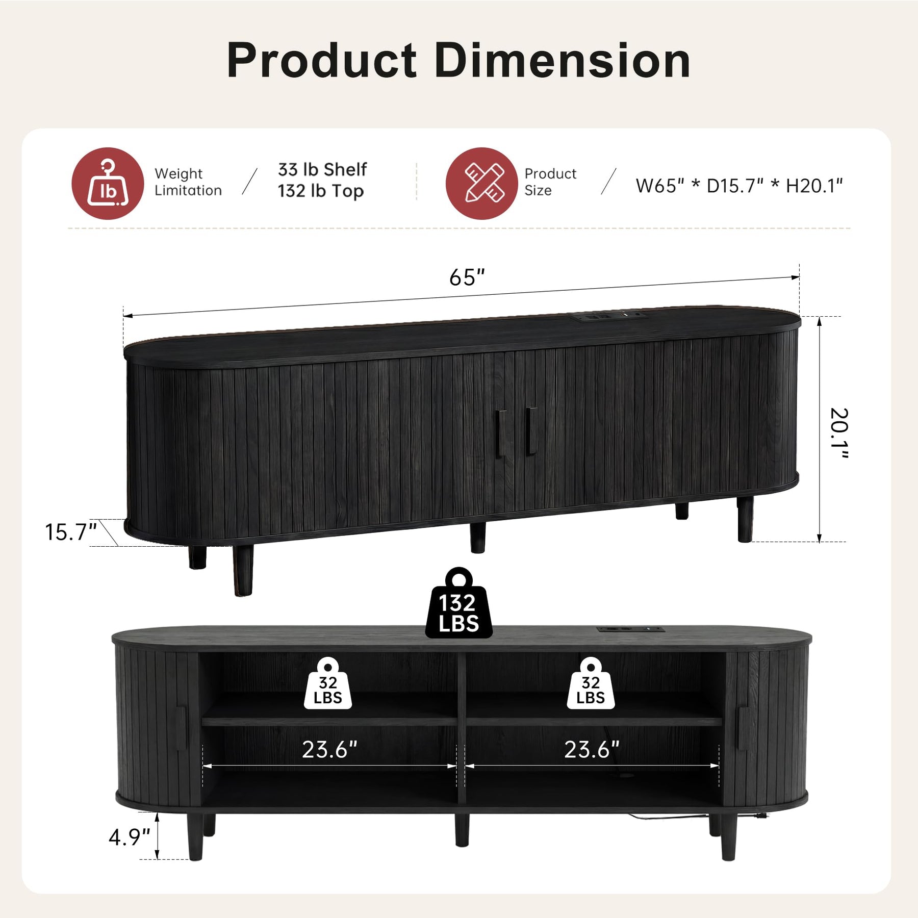 OneBlis 70" Mid Century Modern TV Stand, Wood TV Consoles with Sliding Doors and Power Outlet, Entertainment Center with Adjustable Shelves, Fluted TV Stands for Living Room, Walnut