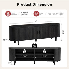 OneBlis 70" Mid Century Modern TV Stand, Wood TV Consoles with Sliding Doors and Power Outlet, Entertainment Center with Adjustable Shelves, Fluted TV Stands for Living Room, Walnut