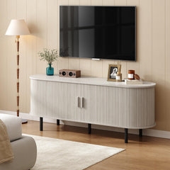 ONBRILL 70.8" TV Stand with Power Outlet for TVs up to 75 Inch, Entertainment Center with Storage and Adjustable Shelves, Modern Media Console with Sliding Doors for Living Room, Walnut