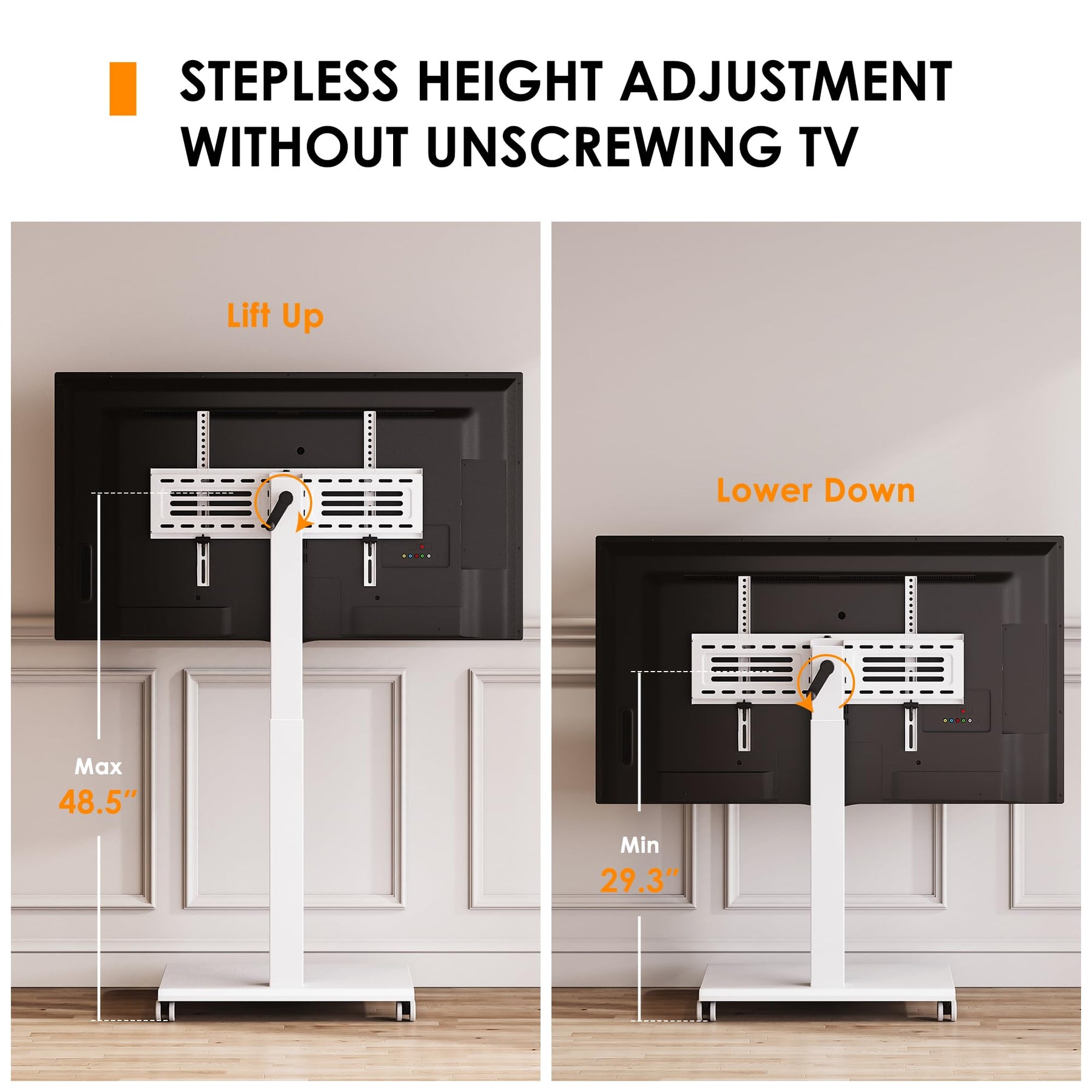 FITUEYES Hand Crank Lift TV Stand with Wheels for 32-75 Inch TVs, Black