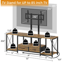 GYIIYUO LED TV Stand with Mount and Power Outlet & Fabric Drawers for 32-85 Inches TV - Entertainment Center and Corner Tv Stand for Living Room, Bedroom- 47" Rustic Brown (Max VESA 600mm × 400mm