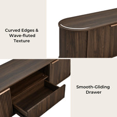 CHITA 70" Fluted TV Stands TV Console with Drawers for TVs Up to 80",Walnut