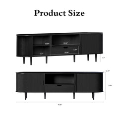 DHH 86.6" Fluted TV Stand with Power Outlet for TVs up to 90", TV Console with Adjustable Shelves and Sliding Door,Mid Century Modern Entertainment Center for Living Room,Bedroom (Walnut)