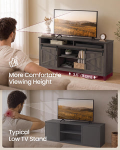 VASAGLE Tall Farmhouse TV Stand, Entertainment Center with Barn Doors, Storage Media Console Table for Living Room, 58.3 x 15.7 x 31.9 Inch, Rustic White and Honey Brown, LIRY Collection ULTV031W101S