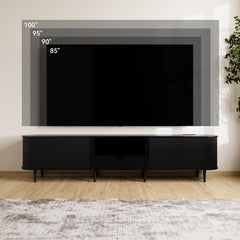 DHH 86.6" Fluted TV Stand with Power Outlet for TVs up to 90", TV Console with Adjustable Shelves and Sliding Door,Mid Century Modern Entertainment Center for Living Room,Bedroom (Walnut)