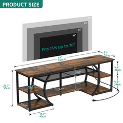 YITAHOME TV Stand for 65/70 Inch TV, LED TV Stands for Living Room w/Power Outlets, Entertainment Center with Storage, Wood Television Stand, TV Console Table, Rustic Brown