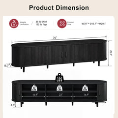 OneBlis 70" Mid Century Modern TV Stand, Wood TV Consoles with Sliding Doors and Power Outlet, Entertainment Center with Adjustable Shelves, Fluted TV Stands for Living Room, Walnut