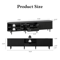 DHH 86.6" Fluted TV Stand with Power Outlet for TVs up to 90", TV Console with Adjustable Shelves and Sliding Door,Mid Century Modern Entertainment Center for Living Room,Bedroom (Walnut)