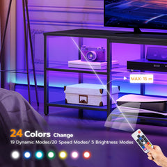 HOOBRO LED TV Stand for 75 Inch TVs with Charging Station, Gaming Entertainment Center with 3-Tier Open Storage, Long 70.1” Media TV Console Table, TV Stand for Living Room, Bedroom, Black BB22UDDS01
