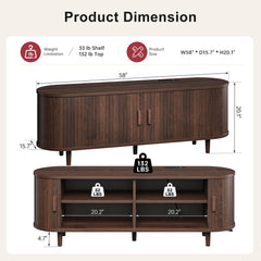 OneBlis 70" Mid Century Modern TV Stand, Wood TV Consoles with Sliding Doors and Power Outlet, Entertainment Center with Adjustable Shelves, Fluted TV Stands for Living Room, Walnut