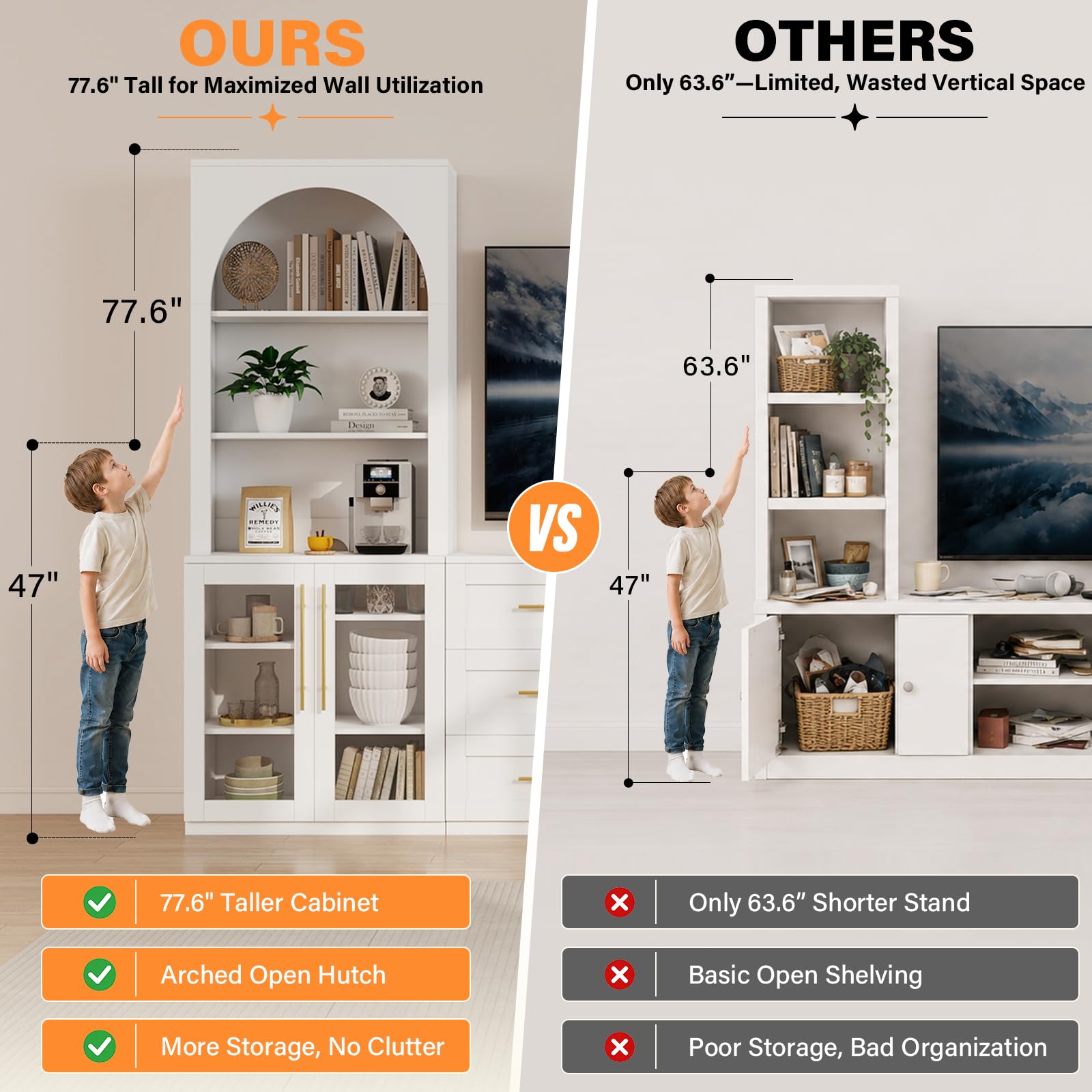 126" Entertainment Center with Bookshelves,4 Doors & 6 Drawers, Modern Farmhouse TV Stand Wall Unit for TVs up to 70" Media Console Storage Cabinet with 18 Shelves for Living Room Heavy-Duty White