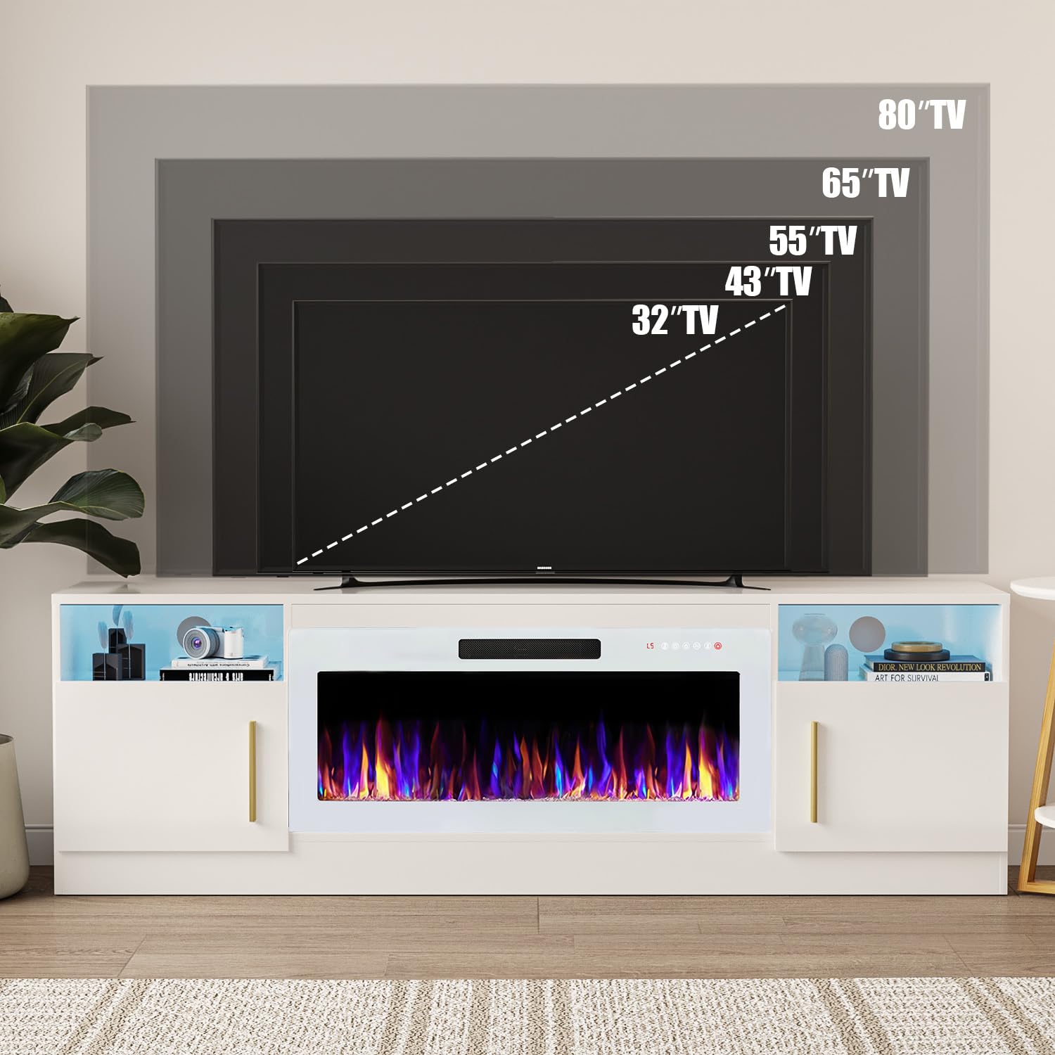 VITESSE 70”Fireplace TV Stand,Modern Entertainment Center Heating Fireplace