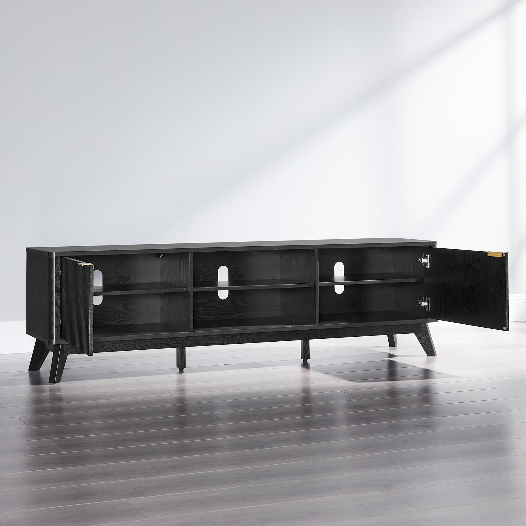 OKD 70" Mid Century Modern Fluted TV Stand w/ 2 Soft Close Door,Natural Oak