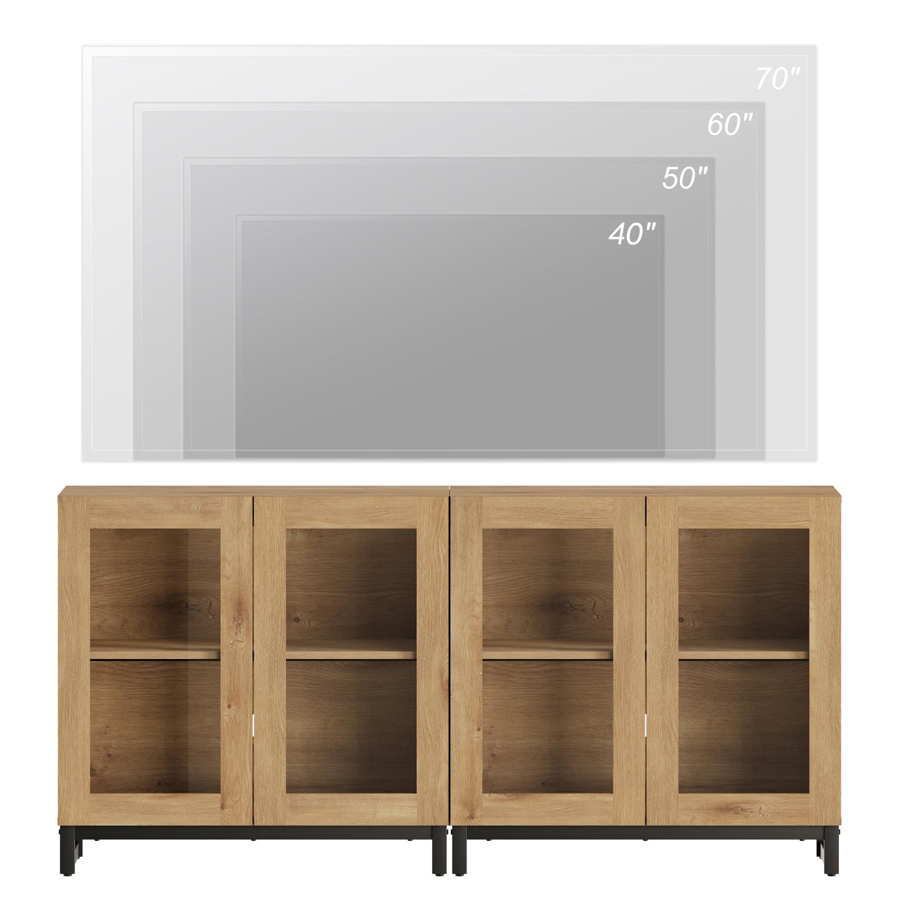 WAMPAT Modern TV Stand with Glass Doors for 80-120 inch TVs, 4 in 1 Entertainment Center Console with 4 Drawers and Metal Base for Living Room, Bedroom, Brown