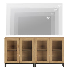 WAMPAT Modern TV Stand with Glass Doors for 80-120 inch TVs, 4 in 1 Entertainment Center Console with 4 Drawers and Metal Base for Living Room, Bedroom, Brown