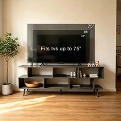 ACOHOOK Walnut 60" Mid-Century TV Stand with Storage Open Shelf