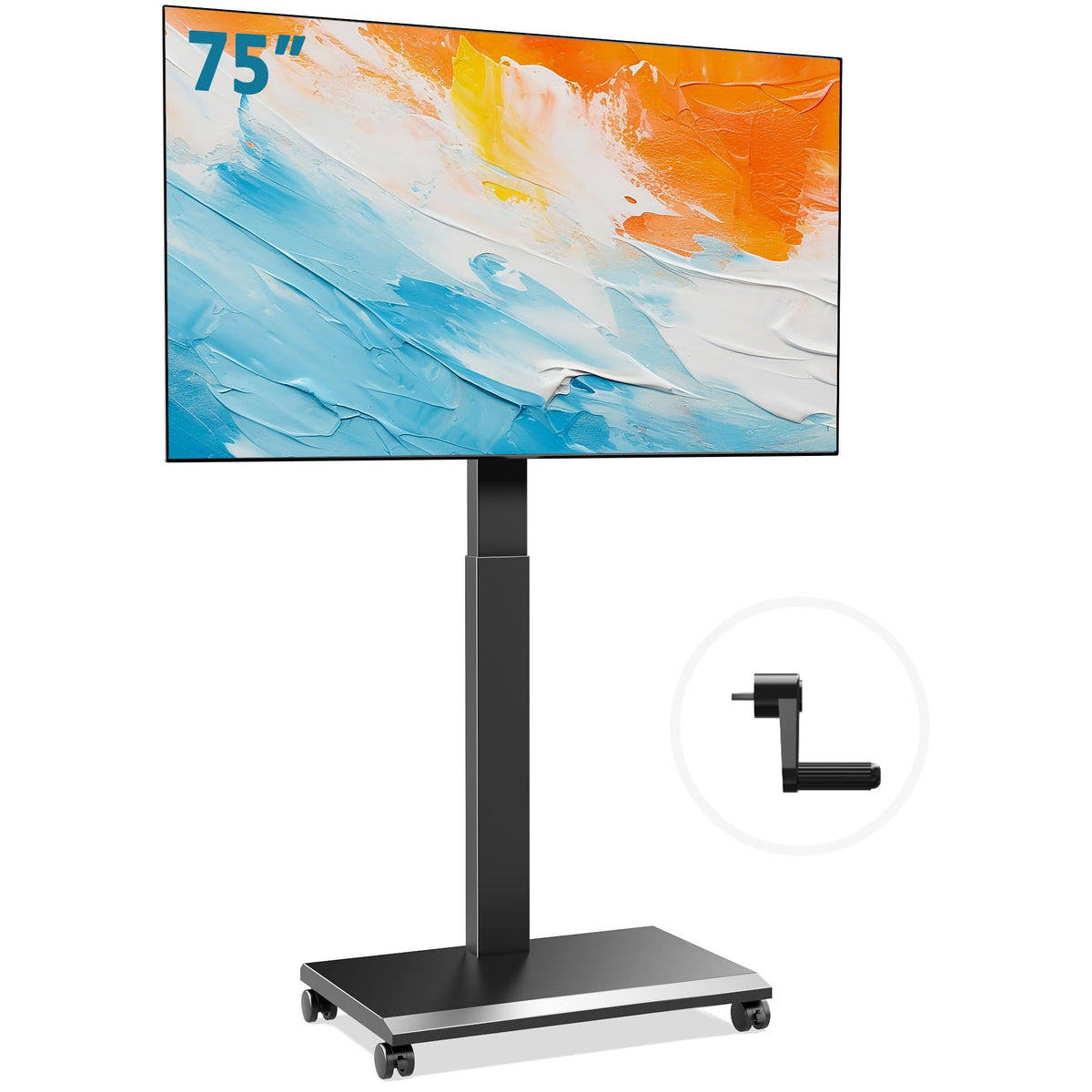 FITUEYES Hand Crank Lift TV Stand with Wheels for 32-75 Inch TVs, Black