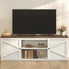VASAGLE Farmhouse TV Stand for TVs up to 65 Inches, Entertainment Center with Storage Cabinets and Sliding Barn Doors, Media Console Table for Living Room, Honey Brown ULTV535K101
