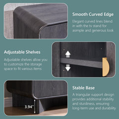 IFGET 70" Modern TV Stand with Storage, Wood Curved TV Console, Natural Oak