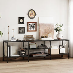 HOOBRO TV Stand with Power Outlets to 75 Inches, TV Console Table with Open Storage Shelves Cabinet, Industrial Media Entertainment Center for Living Room Bedroom, Rustic Brown and Black BF80DS01