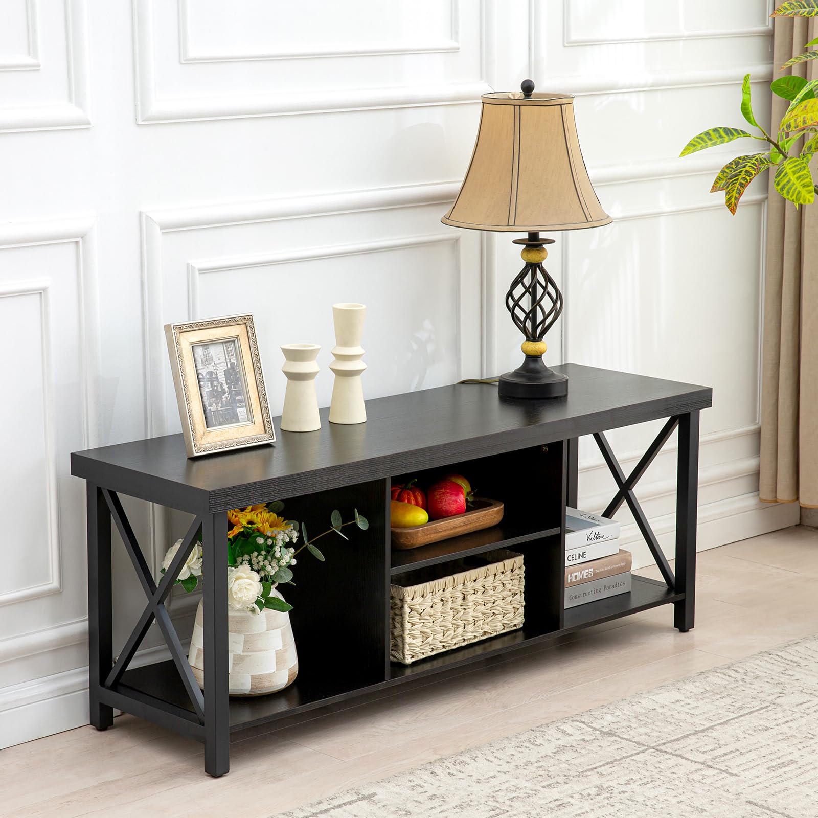 GAZHOME TV Stand for TV up to 65 Inches, TV Cabinet with Open Storage, TV Console Unit with Shelving for Living Room, Entertainment Room, Gray
