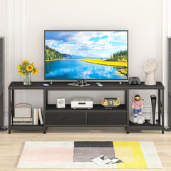 GYIIYUO TV Stand with Fabric Drawer - Entertainment Center and Industrial TV Console Table with Open Storage Shelves for Living Room, Bedroom - 55.1" Rustic Brown