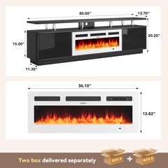 OneBlis 70" Fireplace TV Stand with Double LED Lights for TVs UP to 80", Electric Fireplace Entertainment Center with Storage Cabinets, TV Console for Living Room, Office, Black1