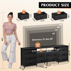 WLIVE LED Dresser TV Stand for 65 Inch TV, 8 Drawers, Rustic Brown