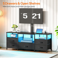 HOOBRO TV Stand with Mount Up to 65 inch TV, with Drawers and Power Outlet