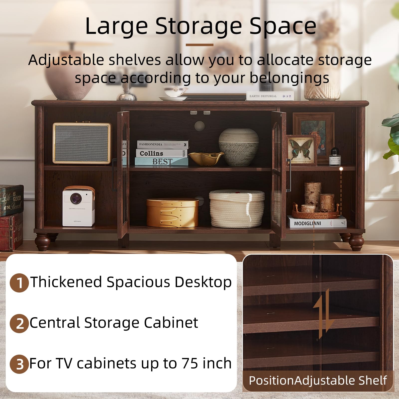 RWYHG Farmhouse TV Stand for 60 in TV, Entertainment Center for Living Room
