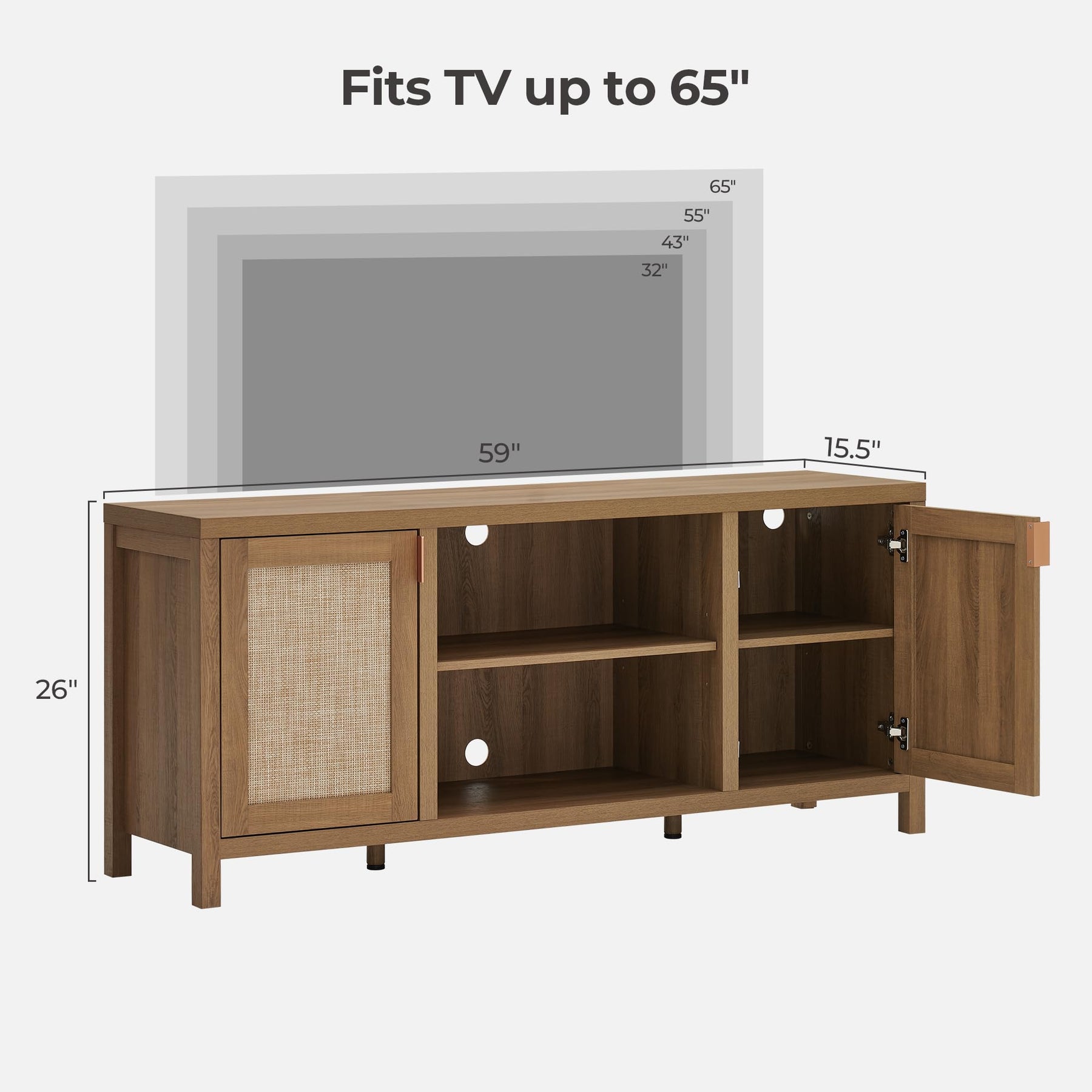 SICOTAS TV Stands for Living Room 59" Rattan TV Console with Storage
