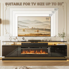 Nordivale 70" Fireplace TV Stand, Modern Entertainment Center for TVs Up to 80”, TV Console with Storage Cabinets, Media Console for Living Room, Black TV Stand and Black Fireplace
