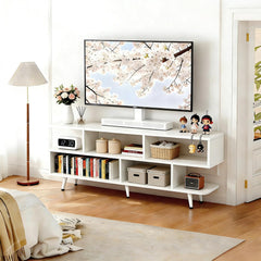 ACOHOOK Walnut 60" Mid-Century TV Stand with Storage Open Shelf