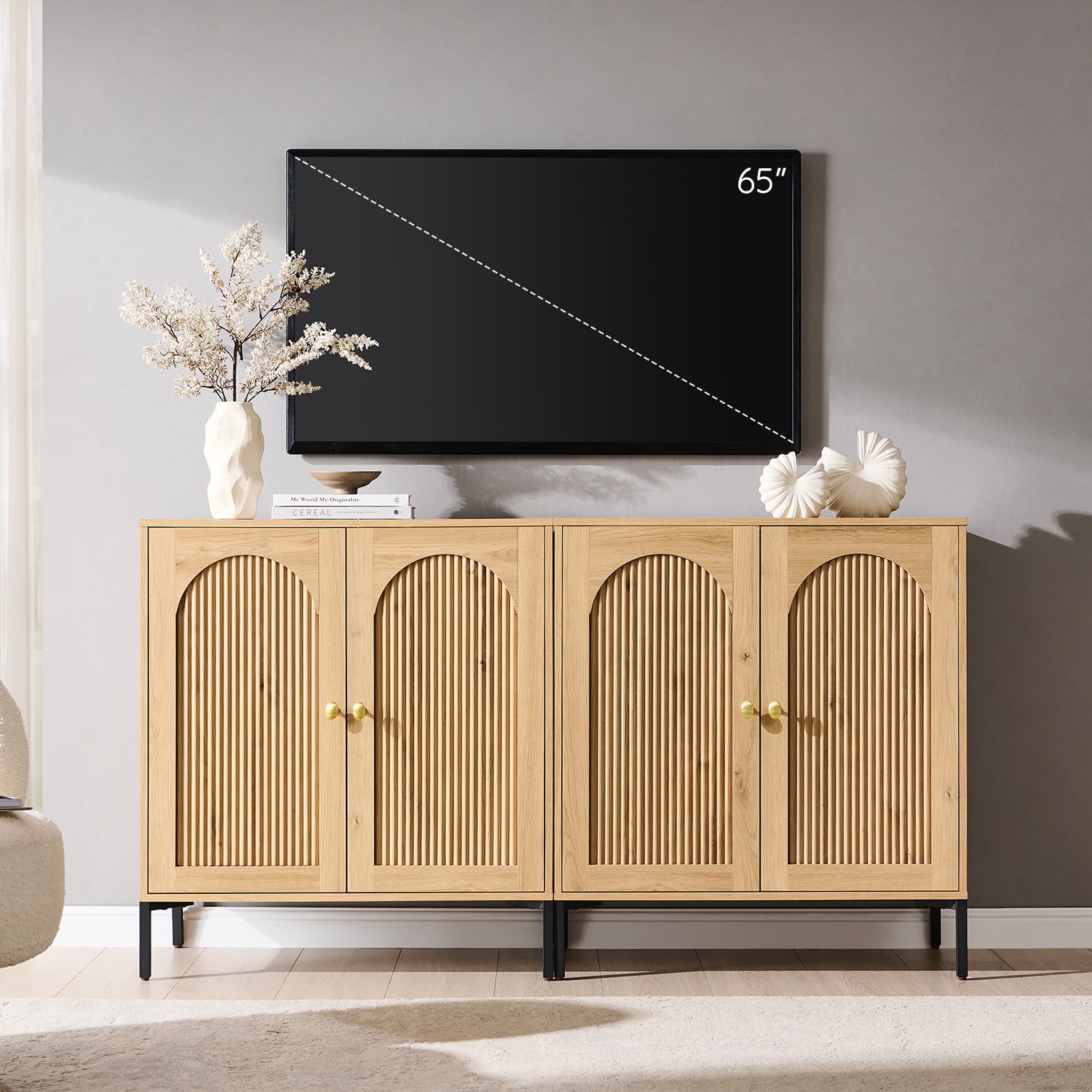 IFBUY 92.63" W Mid Century Modern TV Stands for Living Room, Brown