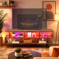 ACOHOOK Walnut 60" Mid-Century TV Stand with Storage Open Shelf