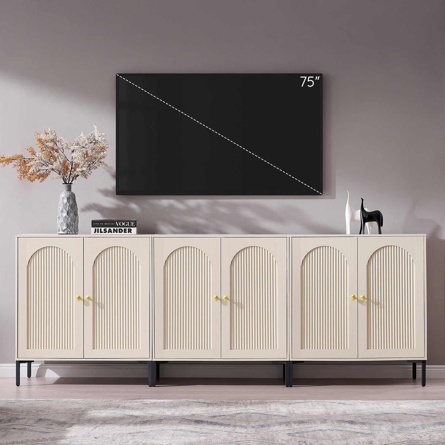 IFBUY 92.63" W Mid Century Modern TV Stands for Living Room, Brown