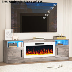 PRETZI Fireplace TV Stand with 36" Fireplace Up to 80" TVs for Living Room