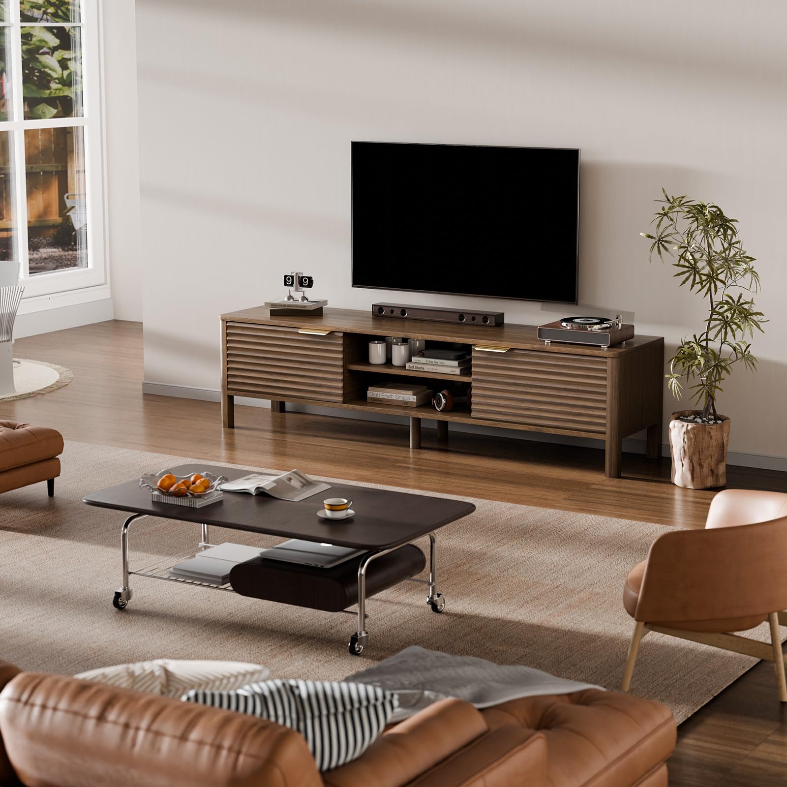 TV Stand for Living Room up to 65 Inch TVs Entertainment Center Oak 59"