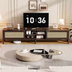 IKALIFE Rattan TV Stand for Living Room Walnut 58"
