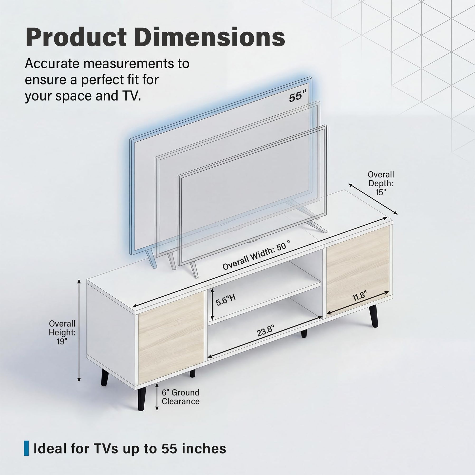 YESHOMY Mid-Century Modern TV Stand, 58 Inch, Light Grey