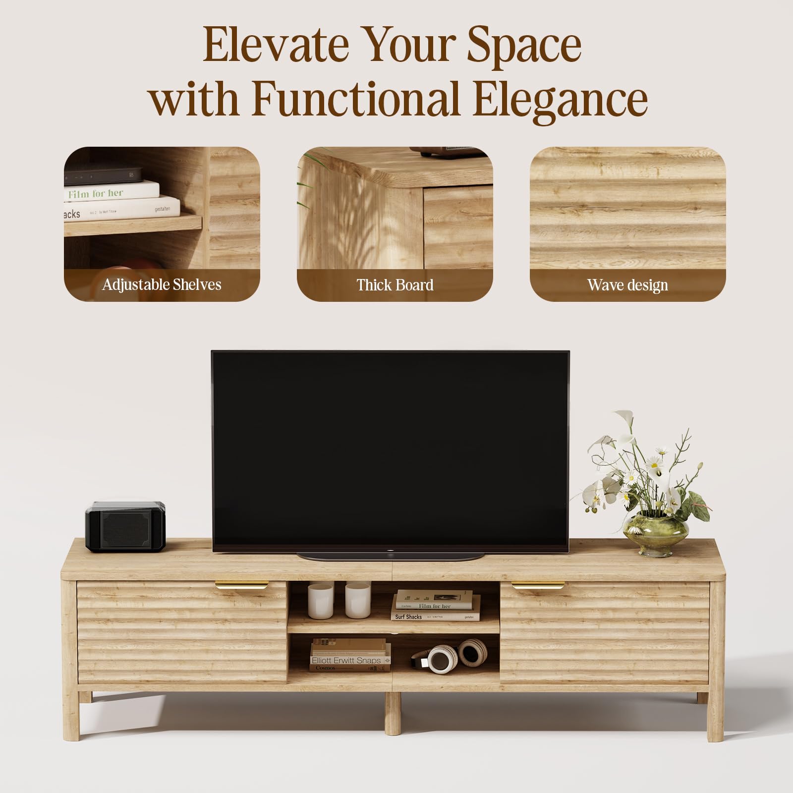 TV Stand for Living Room up to 65 Inch TVs Entertainment Center Oak 59"
