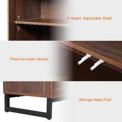 WAMPAT Modern TV Stand with Glass Doors for 80-120 inch TVs, 4 in 1 Entertainment Center Console with 4 Drawers and Metal Base for Living Room, Bedroom, Brown