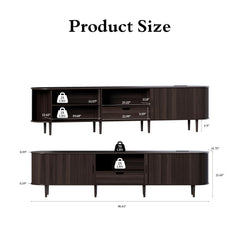 DHH 86.6" Fluted TV Stand with Power Outlet for TVs up to 90", TV Console with Adjustable Shelves and Sliding Door,Mid Century Modern Entertainment Center for Living Room,Bedroom (Walnut)
