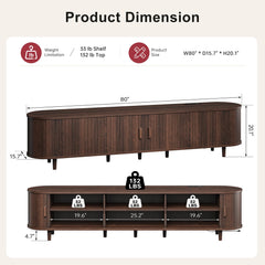 OneBlis 70" Mid Century Modern TV Stand, Wood TV Consoles with Sliding Doors and Power Outlet, Entertainment Center with Adjustable Shelves, Fluted TV Stands for Living Room, Walnut