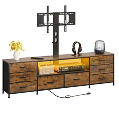 Welfuturer 70.8" W TV Stand with Mount and Power Outlet for 65/70/75/80 Inch TV, Farmhouse Entertainment Center with 8 Fabric Drawers, LED Lights and Open Storage Shelves for Living Room