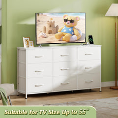 WLIVE Dresser TV Stand for 75 Inch TV, 9 Drawer Dresser for Bedroom, Black