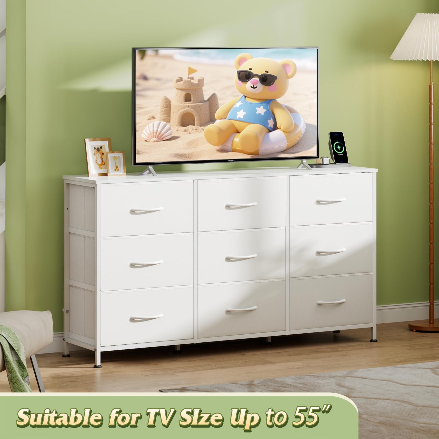 WLIVE Dresser TV Stand for 75 Inch TV, 9 Drawer Dresser for Bedroom, Black